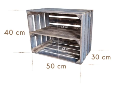 Wooden crate with long shelf