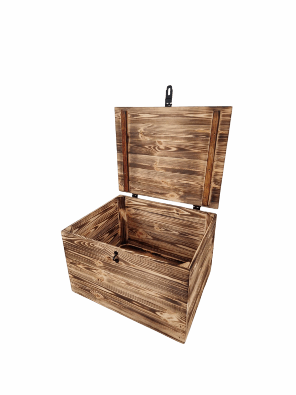 Wooden crate with lid & lock - Burnt effect & natural