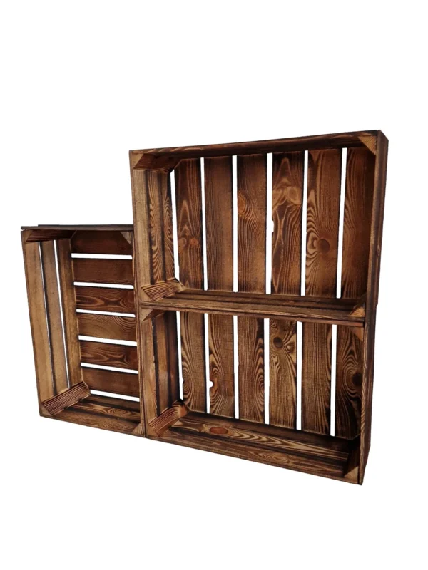 3 pack burnt wooden storage crates